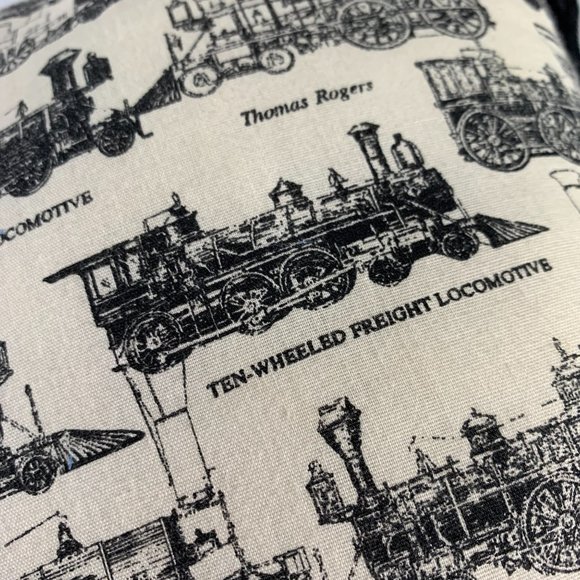 Vintage Train Locomotive Throw Pillow White Red Black Ruffle Retro 19.5" Square - Picture 4 of 6